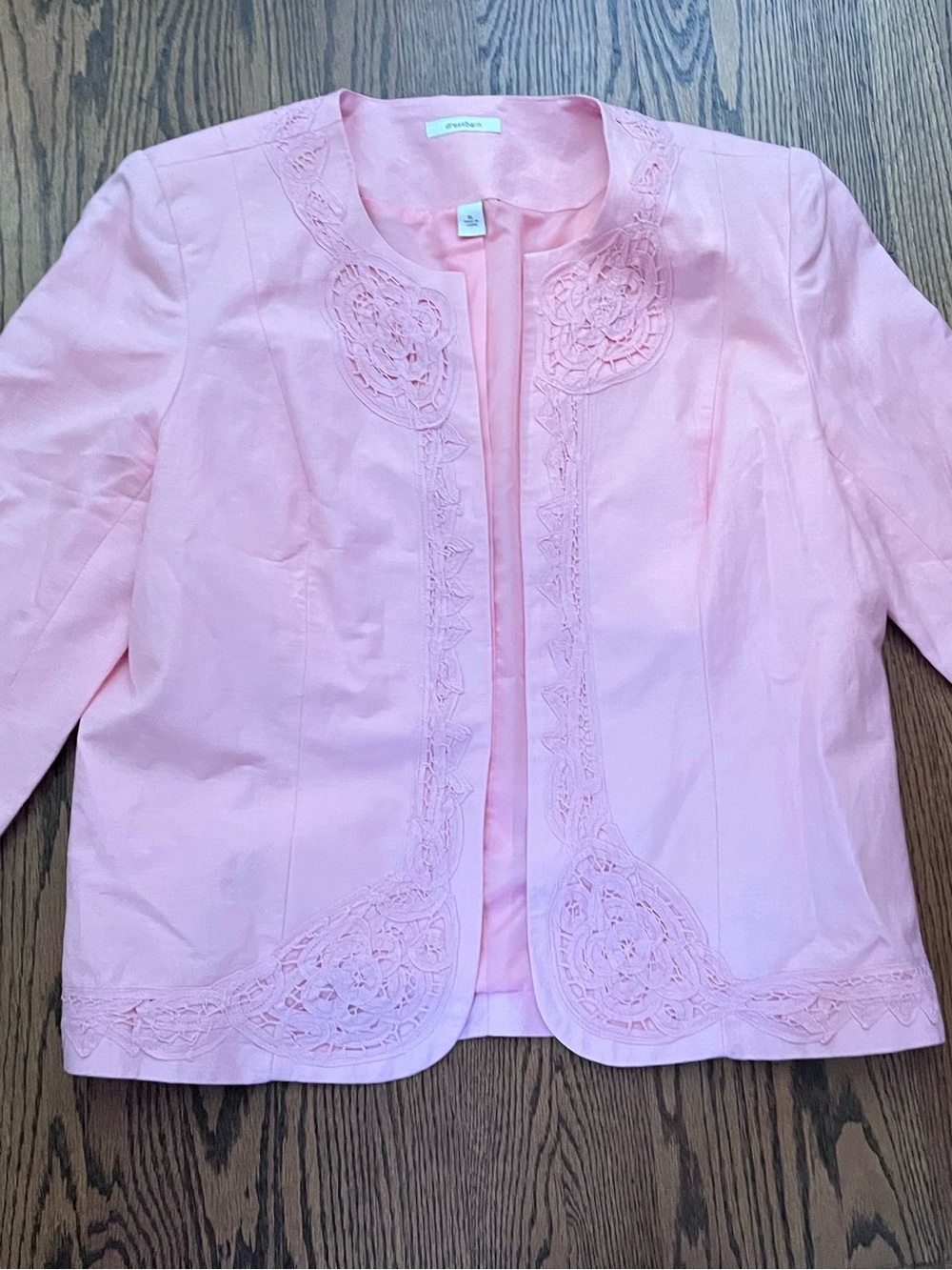 Dress Barn Light Pink Lace-Trim Open Front Blazer
